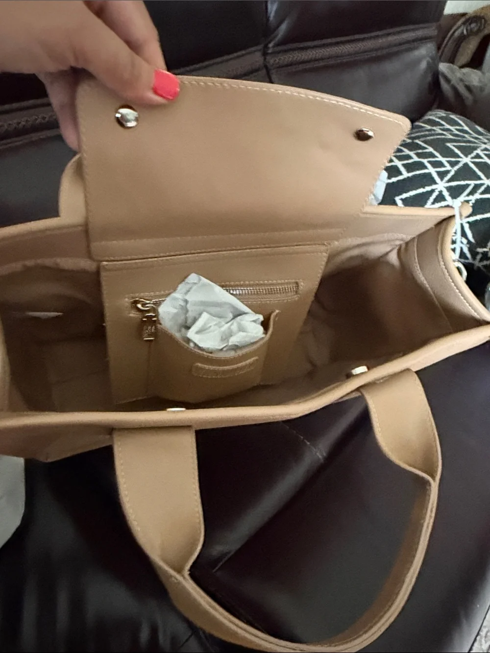 Steve Madden Beige Leather Brief Tote with Branded strap